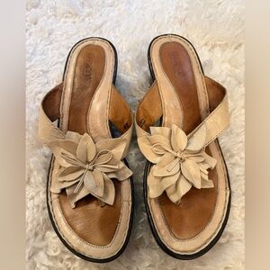 Born Cream Leather Platform Sandals, 9M